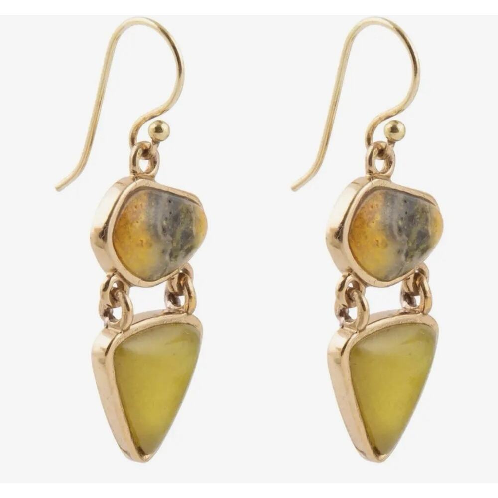 Barse Hinged Yellow Bumblebee Jasper Golden Drop Earrings NWT - Picture 3 of 4